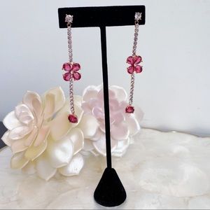 Rose Gold Pink Faux Gem Floral Dangle Earrings NEW